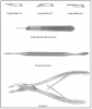 Figure 2b. Periodontal Instruments, continued (courtesy of Hu-Friedy Mfg., Co., Chicago, IL, 773-975-6100) Scalpel Blade #11, Scalpel Blade #12, Scalpel Blade #15, Scalpel Handle (Bard Parker), Periosteal Elevator, Rongeurs